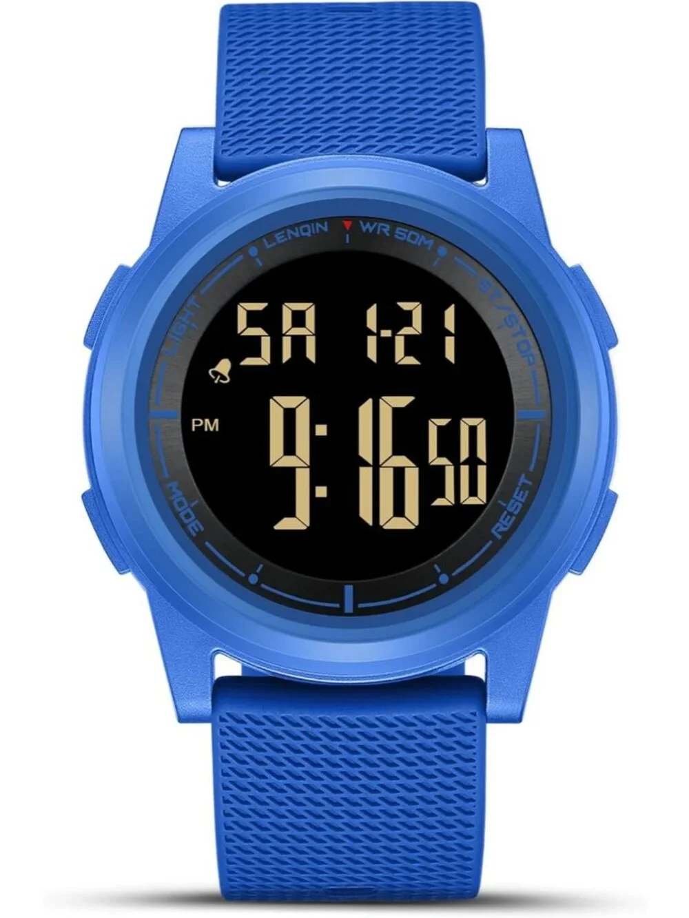 Men's Blue Black Digital Ultra Thin Sports Waterproof Silicone Band Wrist Watch